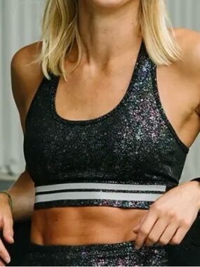ZYIA Black Reflective Mirage Light & Tight Cross Strap Bra
